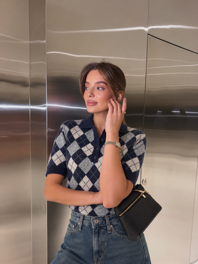 ARGYLE POLO KNIT – NAVY BLUE