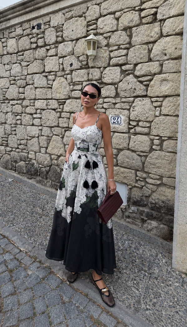 Floral Bustier Dress - Black & White