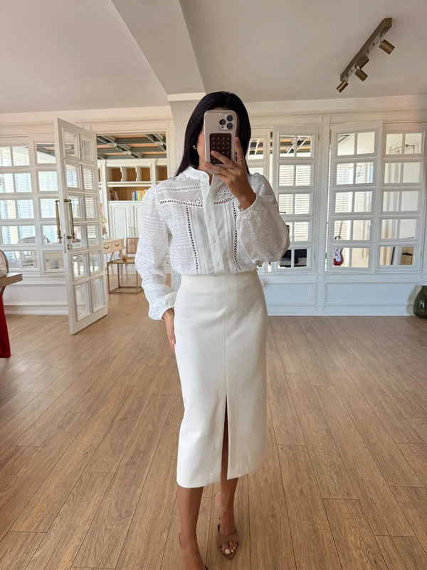 Linen-Look Embroidered košulja bluza