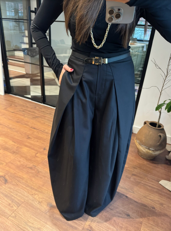 WIDE LEG PREMIUM PANTALONE CRNE