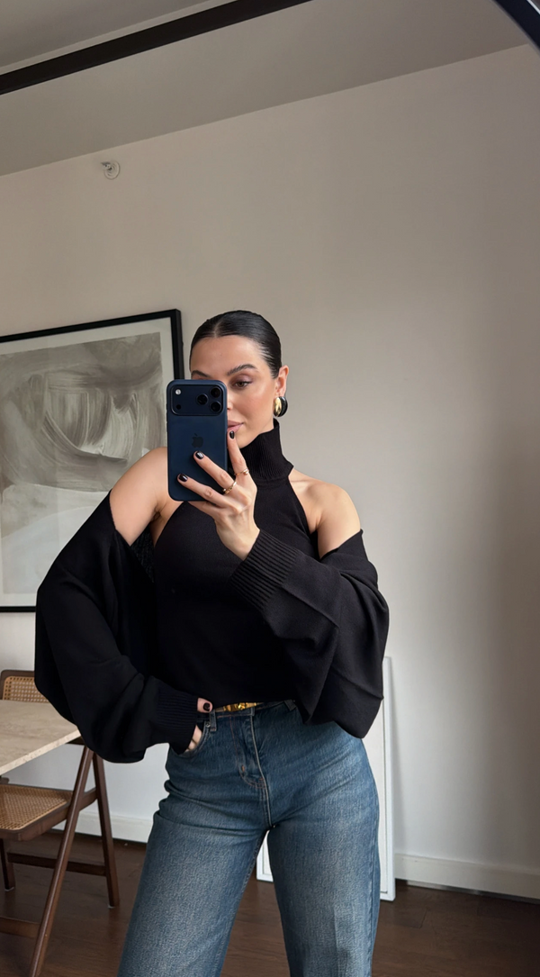 Minimal knit bolero crna