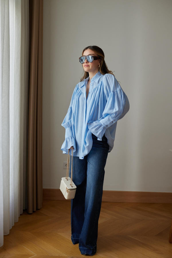 PREMIUM BLUZA SA VOLANIMA BABY BLUE