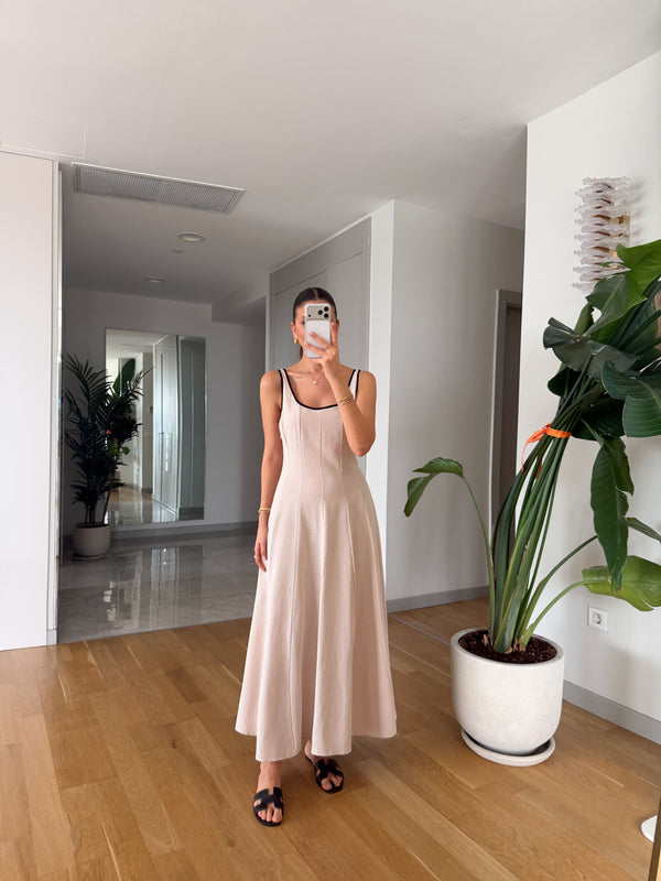 LINEN CONTRAST PIPING DRESS - VIŠE BOJA