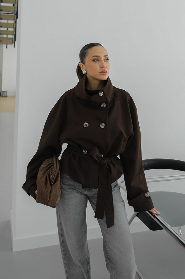 Premium trench kaput sa visokom kragnom - Sweet Brown