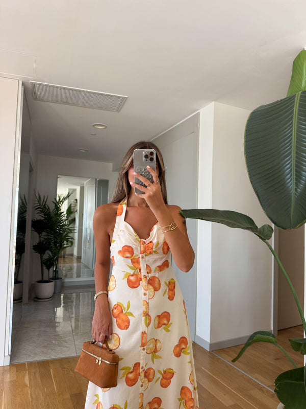 Valencia Orange Button Midi Haljina