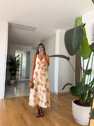 Valencia Orange Button Midi Haljina