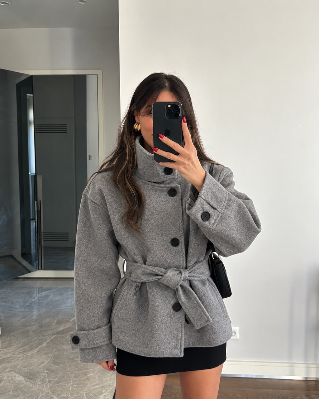 Sculpted High Collar Coat – Grey