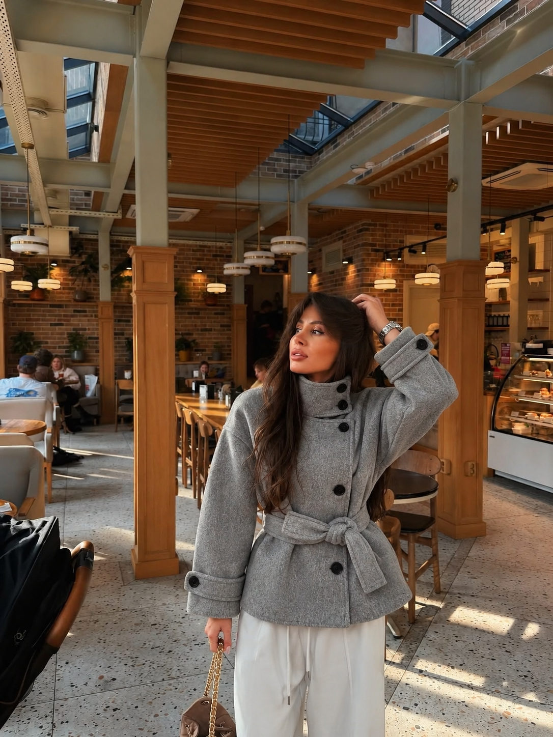 Sculpted High Collar Coat – Grey