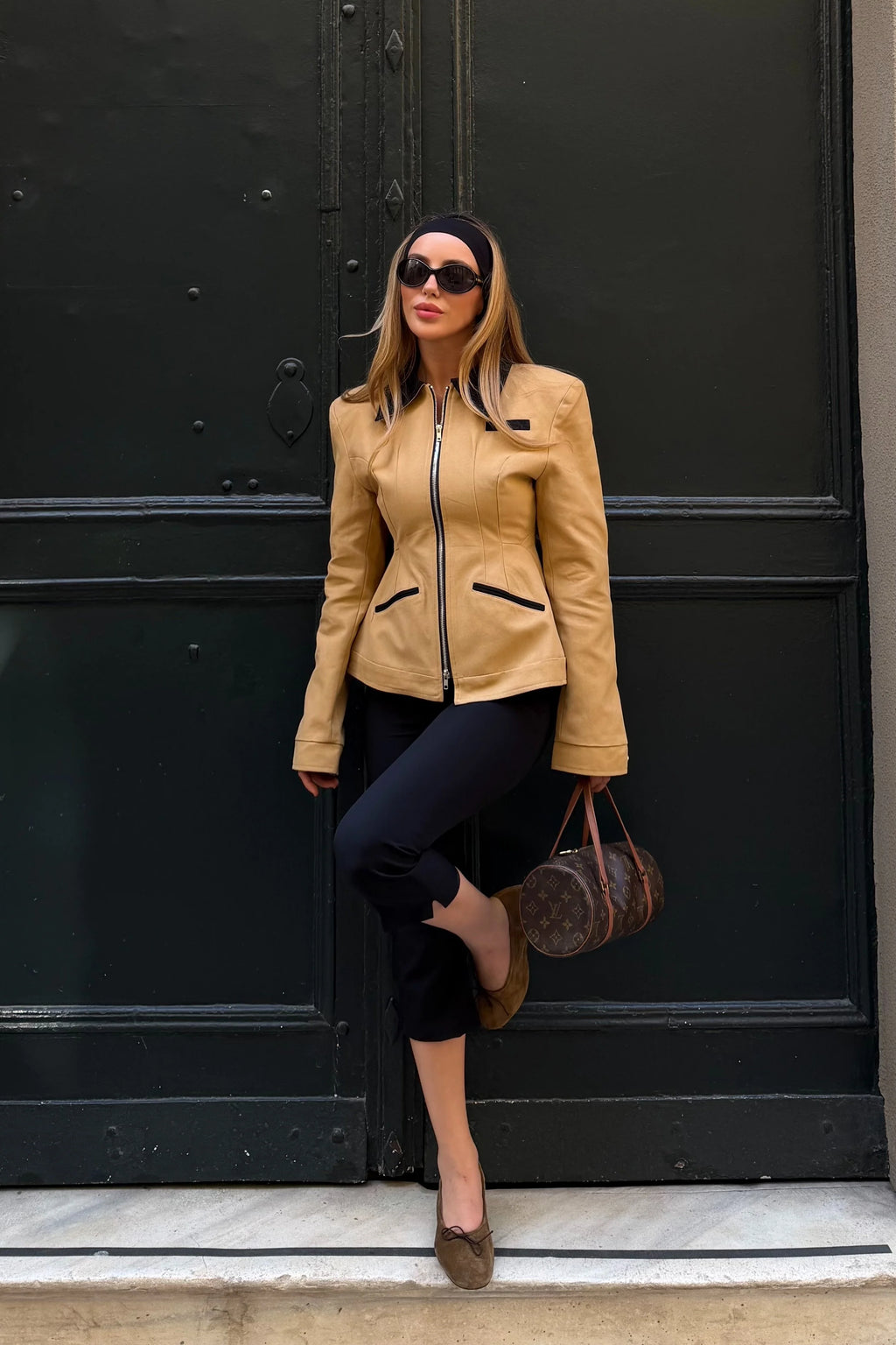 Premium Camel Contrast Zip Jacket