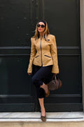 Premium Camel Contrast Zip Jacket