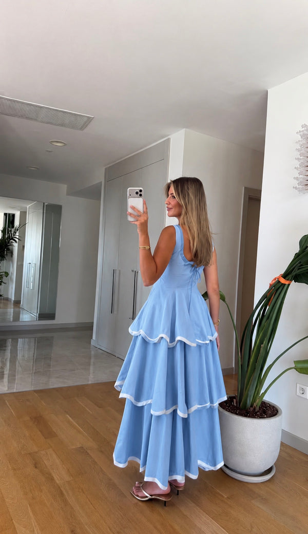 Blue Color Trim Premium Cotton Dress