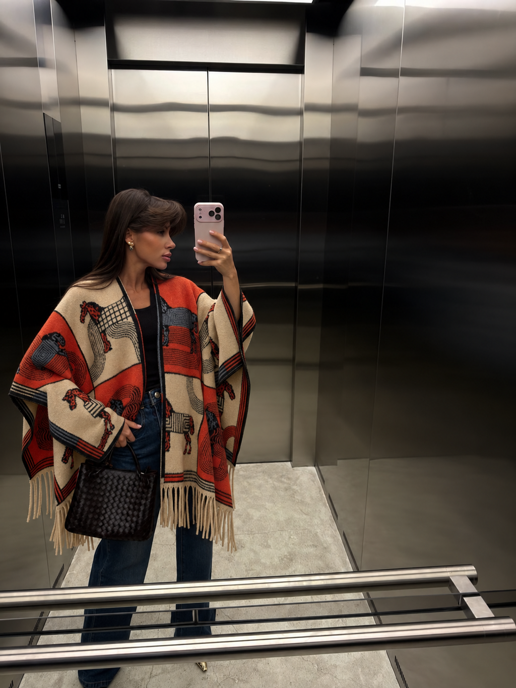 EQUESTRIAN FRINGED CASHMERE WOOL PONCHO