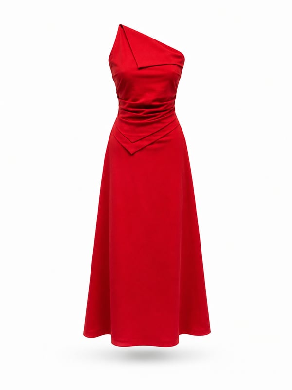 Asymmetric Linen Blend Red Dress