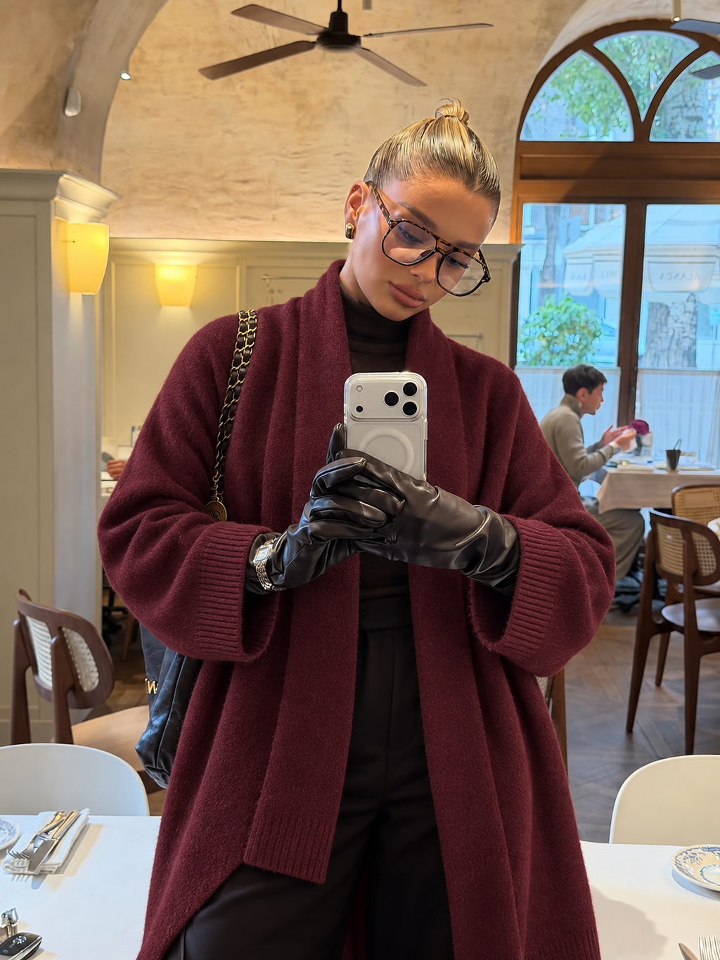 Bordeaux Long Knit Cardigan