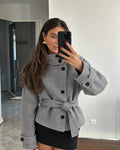 Sculpted High Collar Coat – Grey