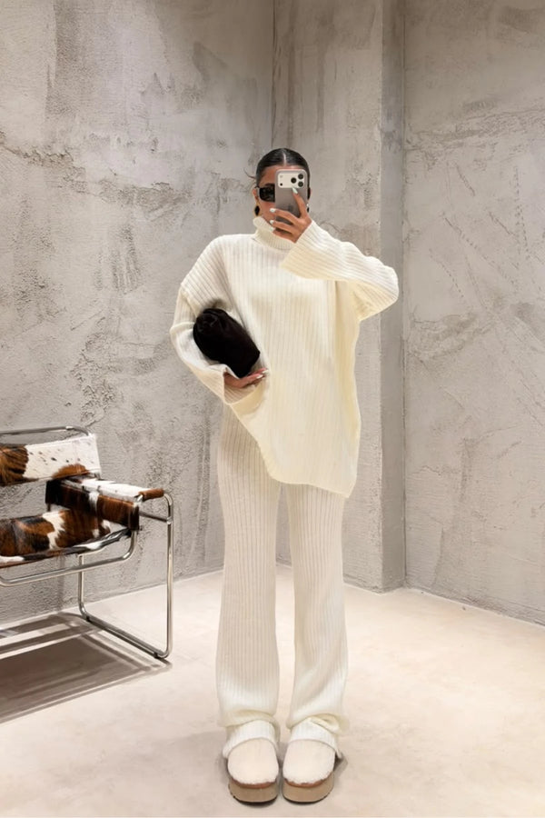 RIBBED KNIT LOUNGE SET - BEIGE