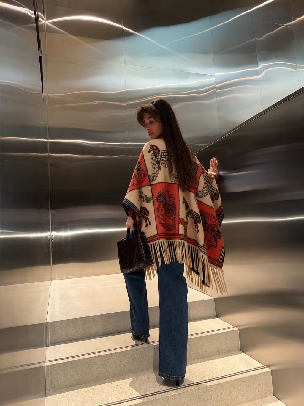 EQUESTRIAN FRINGED CASHMERE WOOL PONCHO