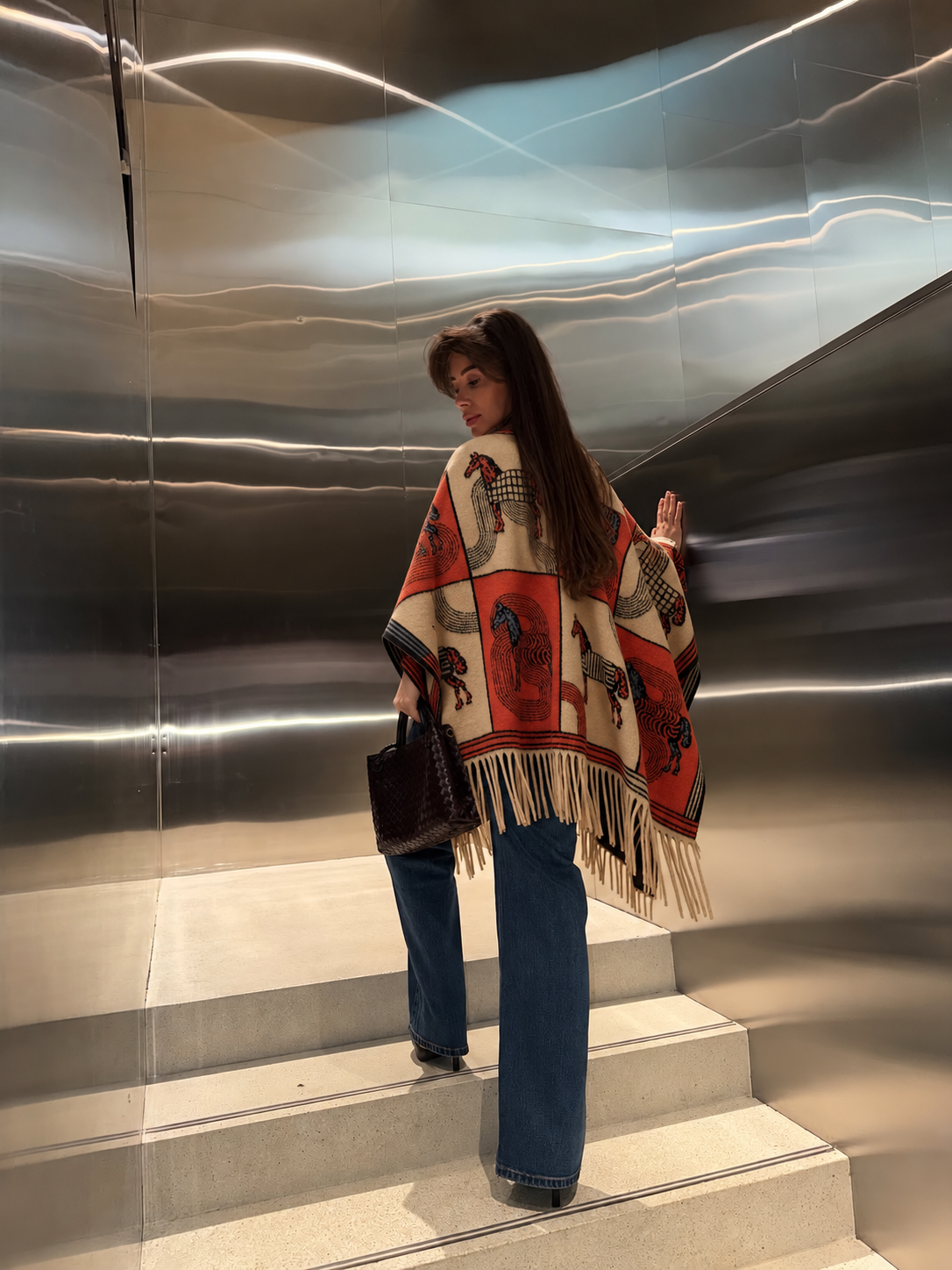 EQUESTRIAN FRINGED CASHMERE WOOL PONCHO
