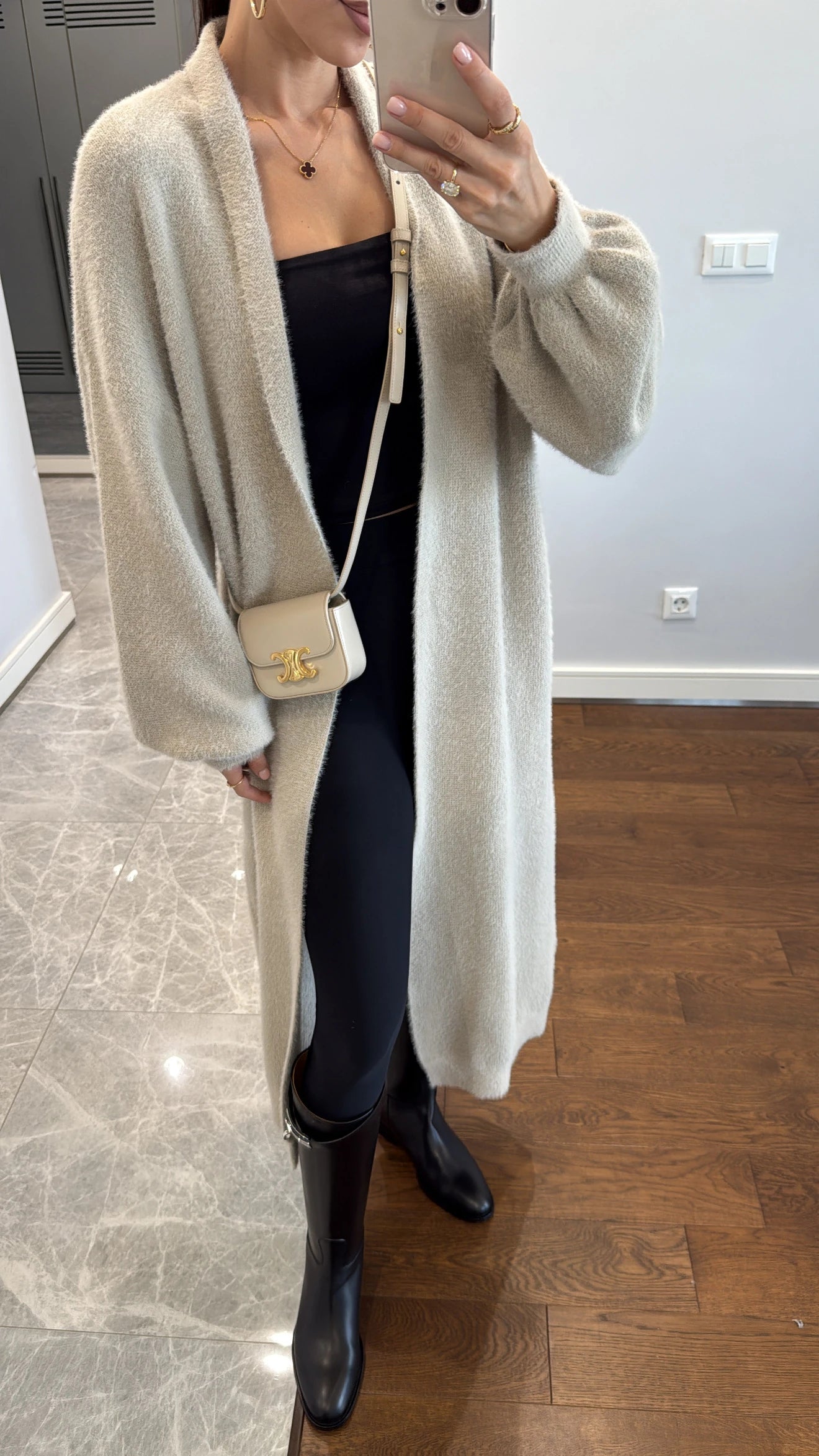 CLASSIC LONGLINE KNIT KARDIGAN VANILA