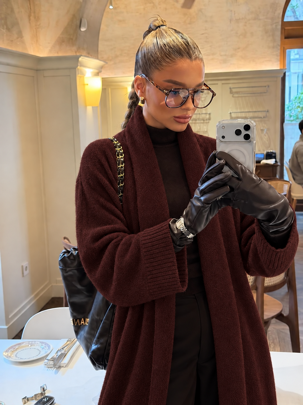 Bordeaux  Brown Long Knit Cardigan