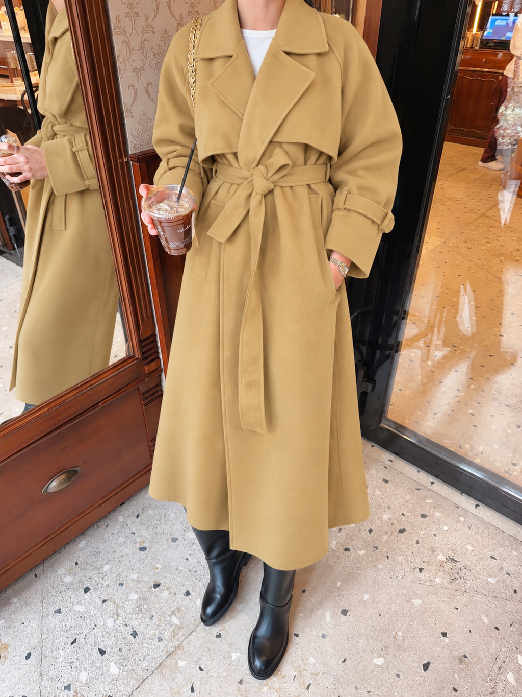 MAXI WOOL BELTED COAT – CAMEL