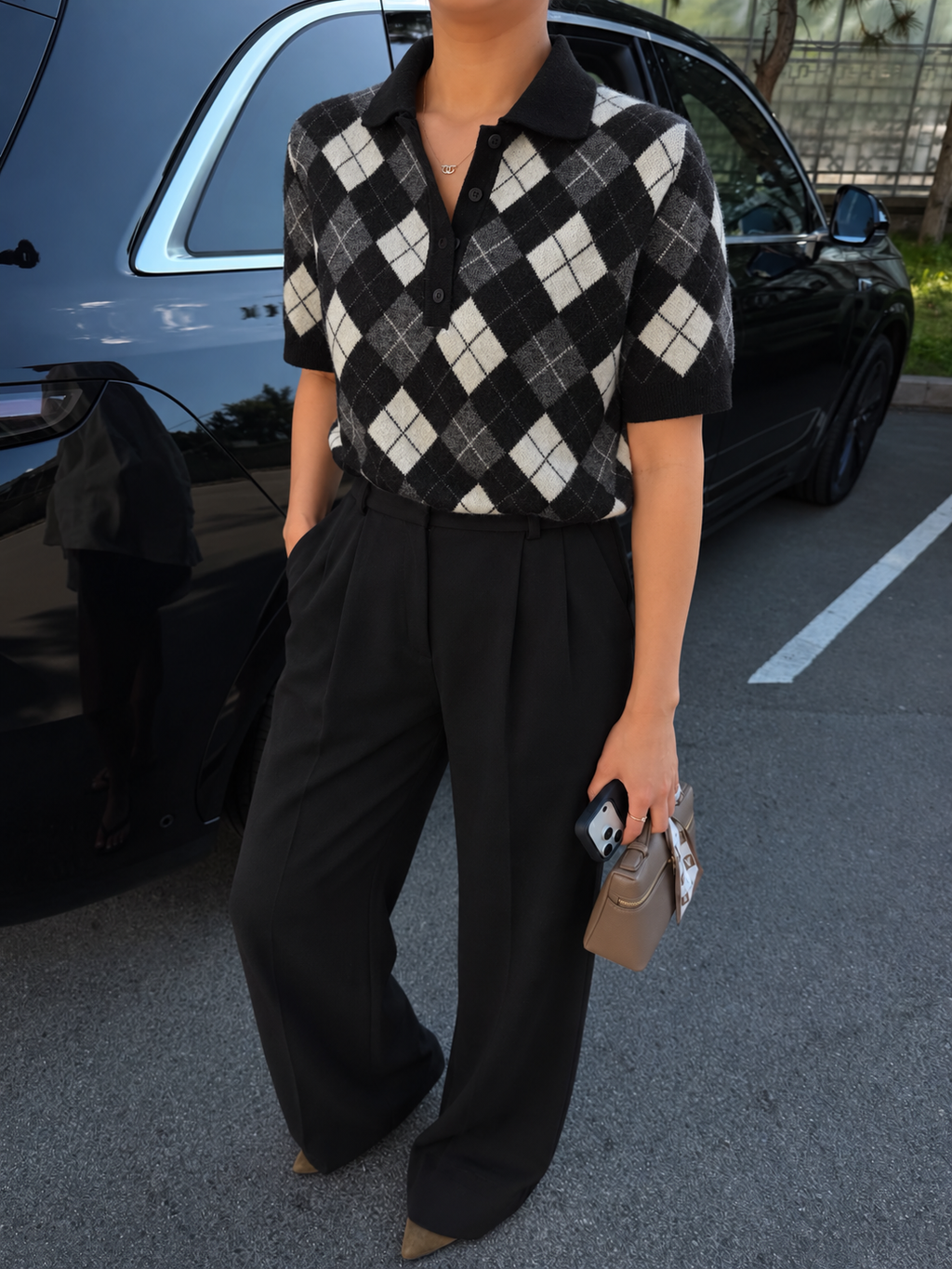 ARGYLE POLO KNIT – BLACK