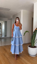 Blue Color Trim Premium Cotton Dress