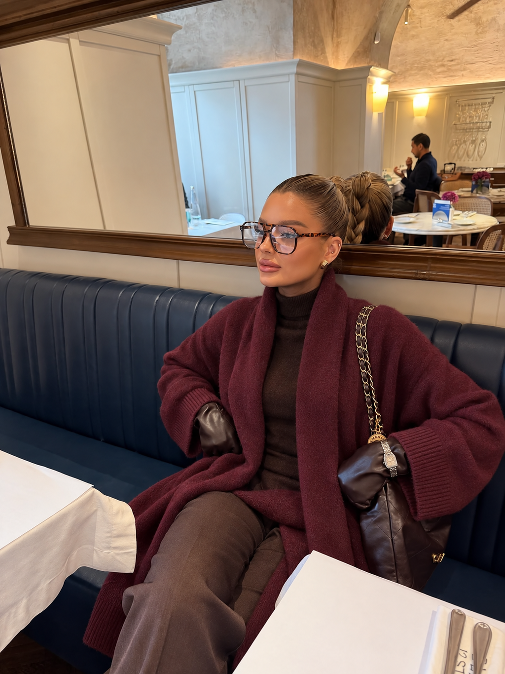 Bordeaux Long Knit Cardigan