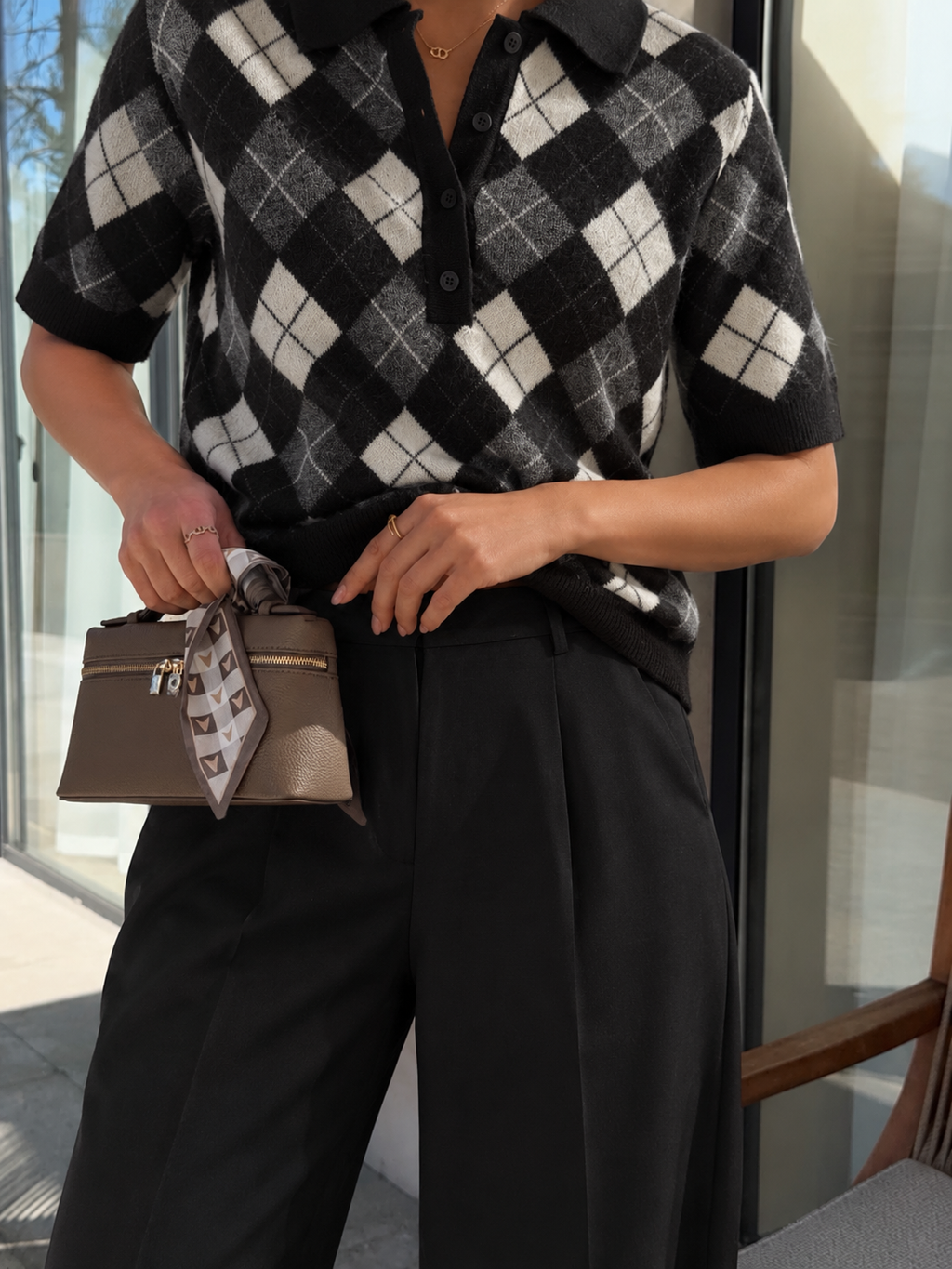 ARGYLE POLO KNIT – BLACK
