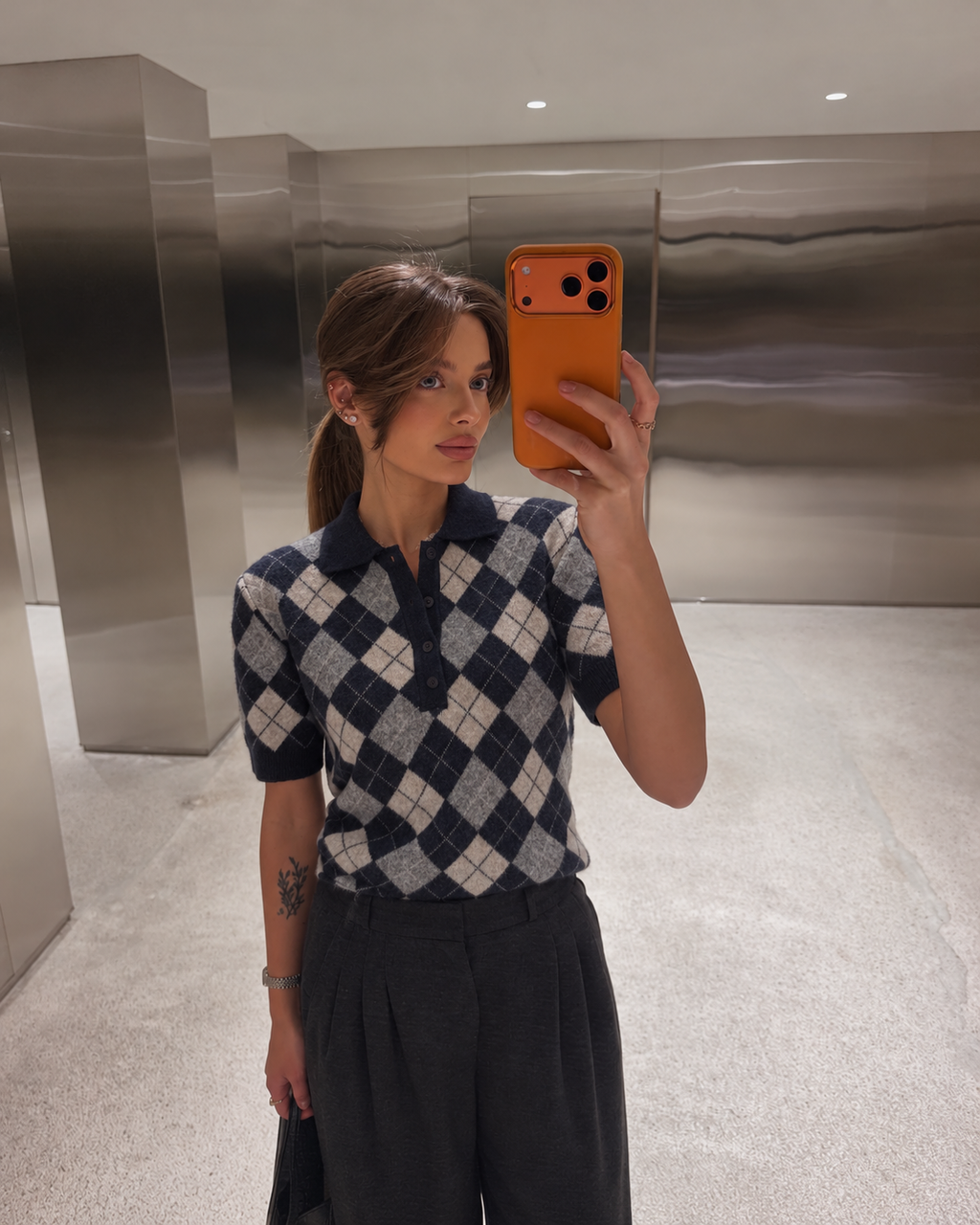 ARGYLE POLO KNIT – NAVY BLUE