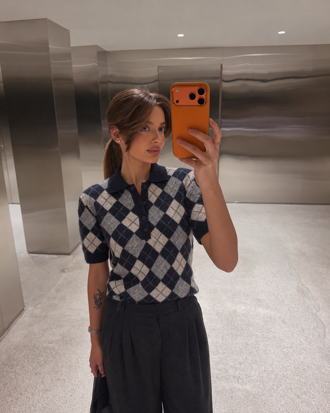 ARGYLE POLO KNIT – NAVY BLUE