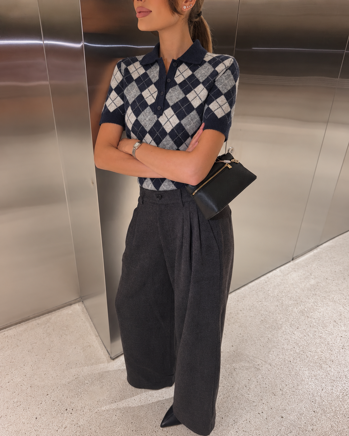 ARGYLE POLO KNIT – NAVY BLUE