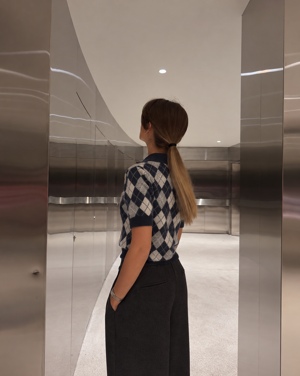 ARGYLE POLO KNIT – NAVY BLUE