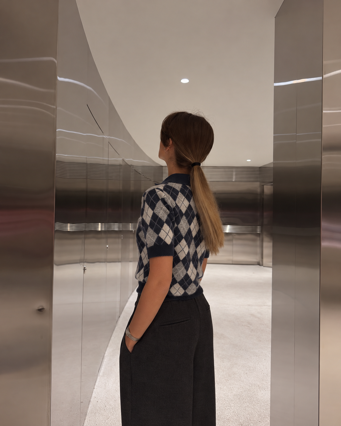 ARGYLE POLO KNIT – NAVY BLUE