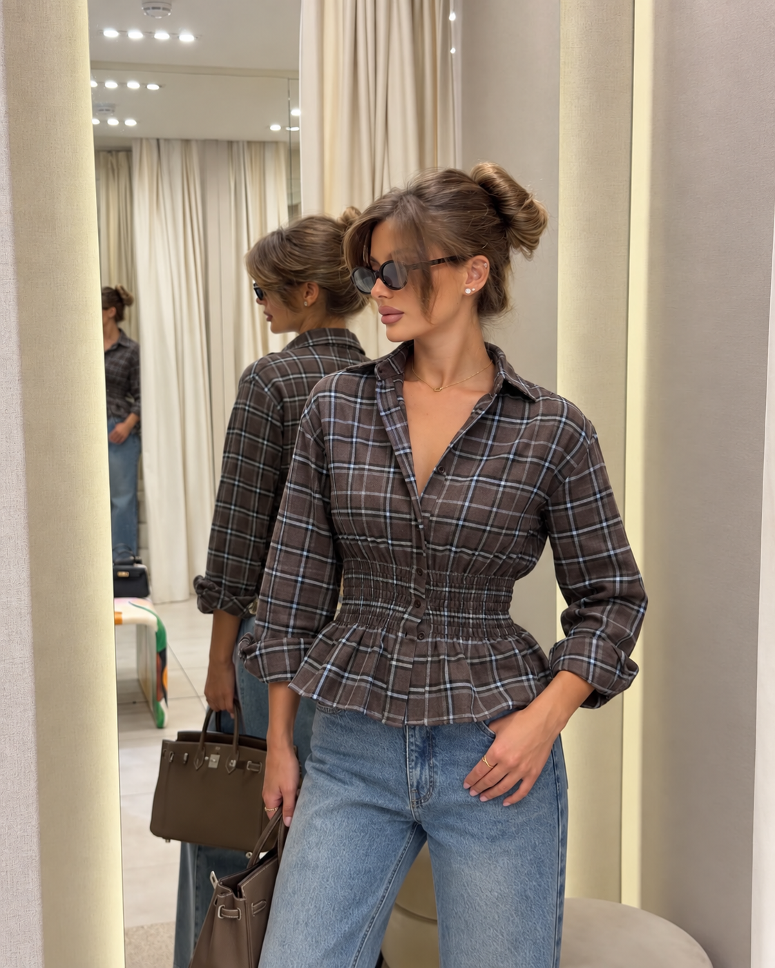 Cream & Brown Check Shirt