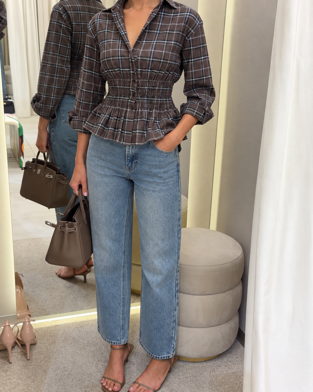 Cream & Brown Check Shirt