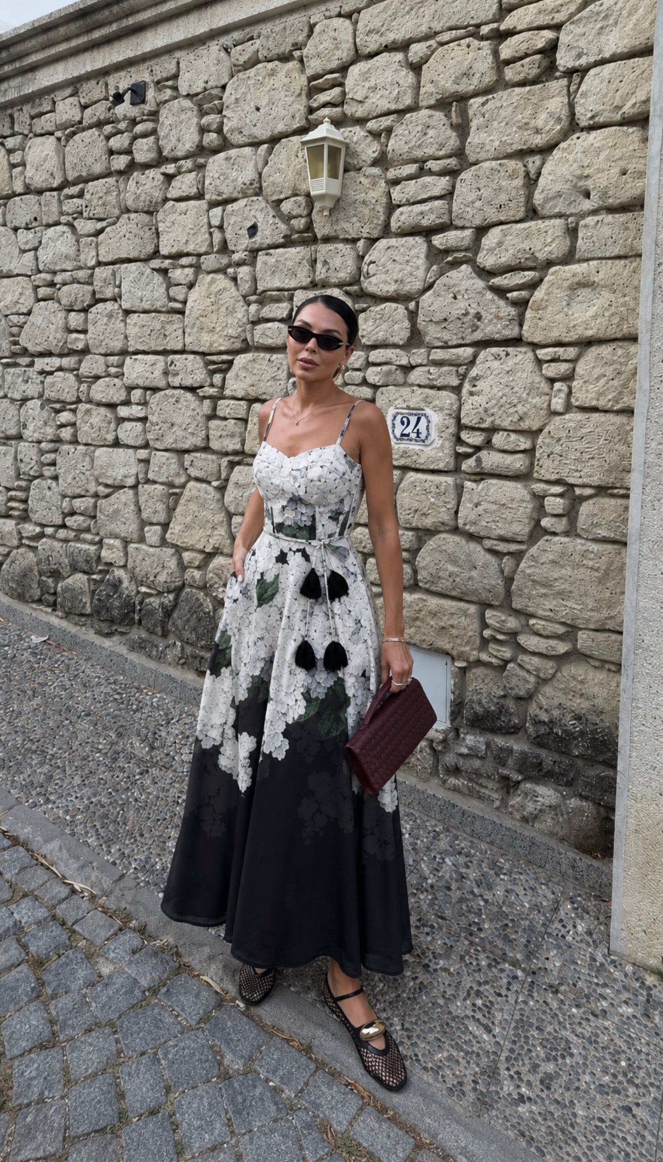 Floral Bustier Dress - Black & White