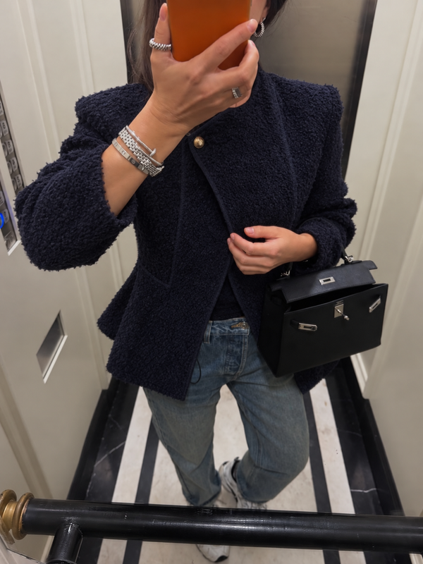 STRUCTURED TWEED BLAZER – NAVY