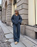 RIBBED KNIT POLO SET – BLUE