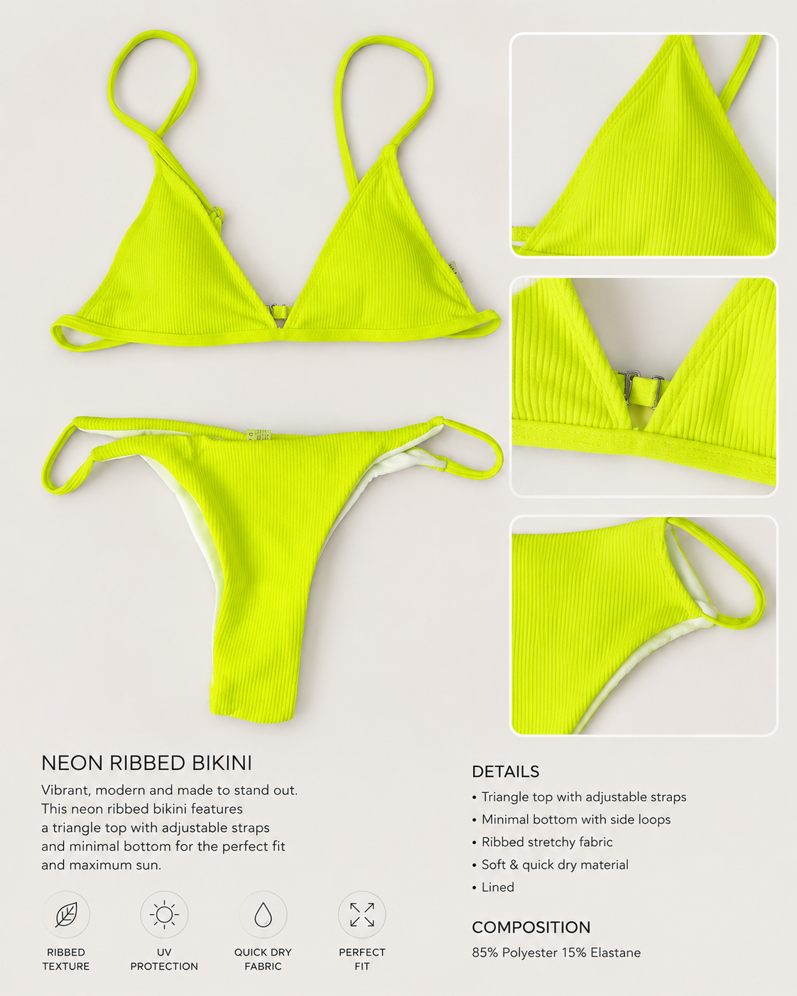 Lime Ribbed Triangle Bikini