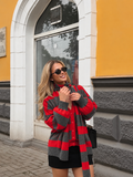 BOLD STRIPE CARDIGAN – RED & CHARCOAL