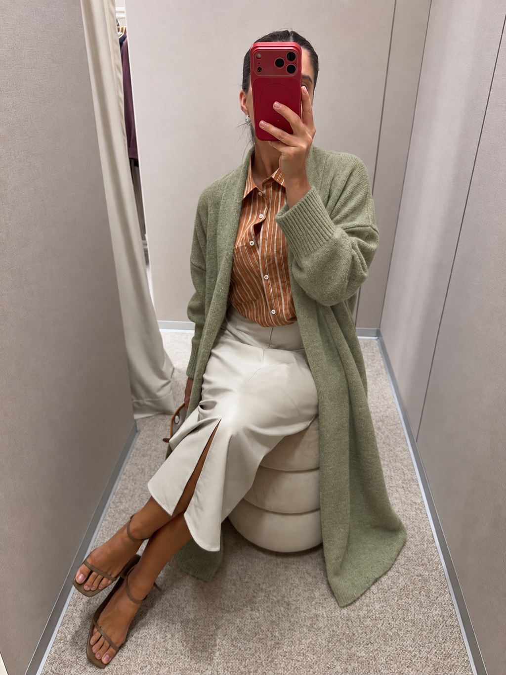 Olive Green Long Knit Cardigan