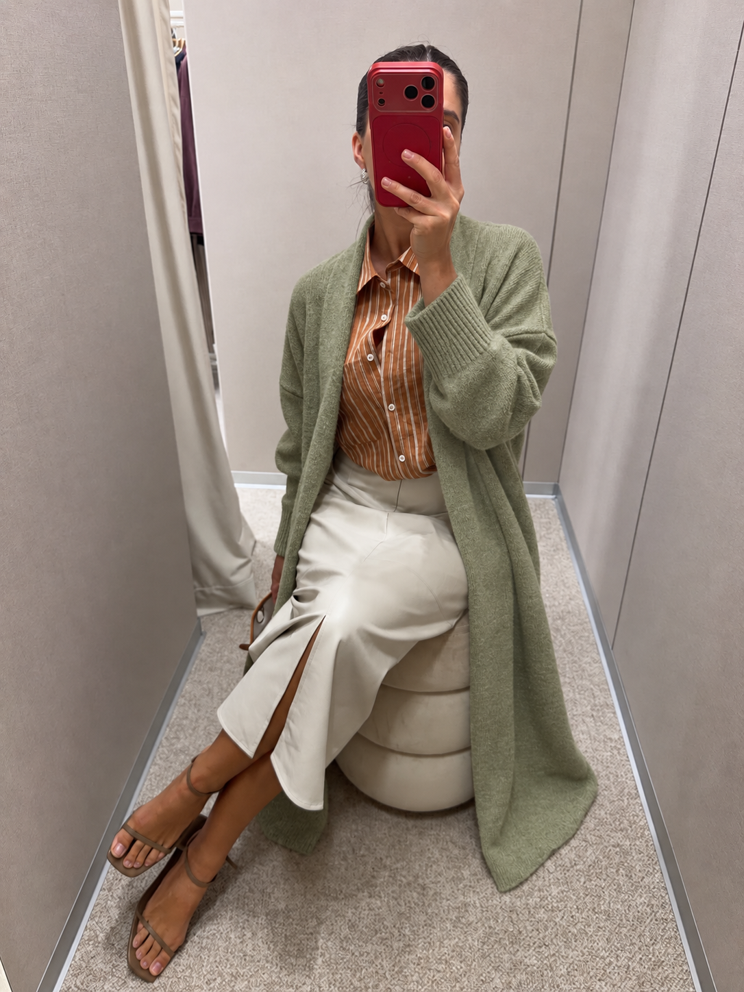 Olive Green Long Knit Cardigan