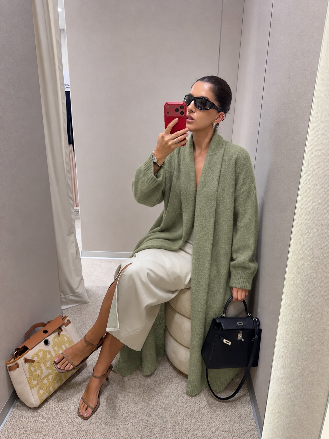 Olive Green Long Knit Cardigan