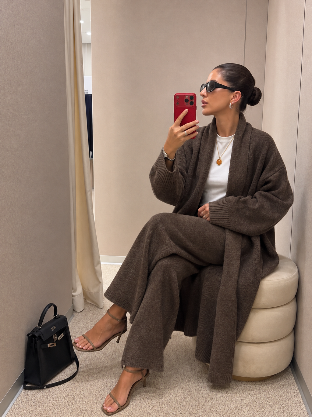 Brown Long Knit Cardigan