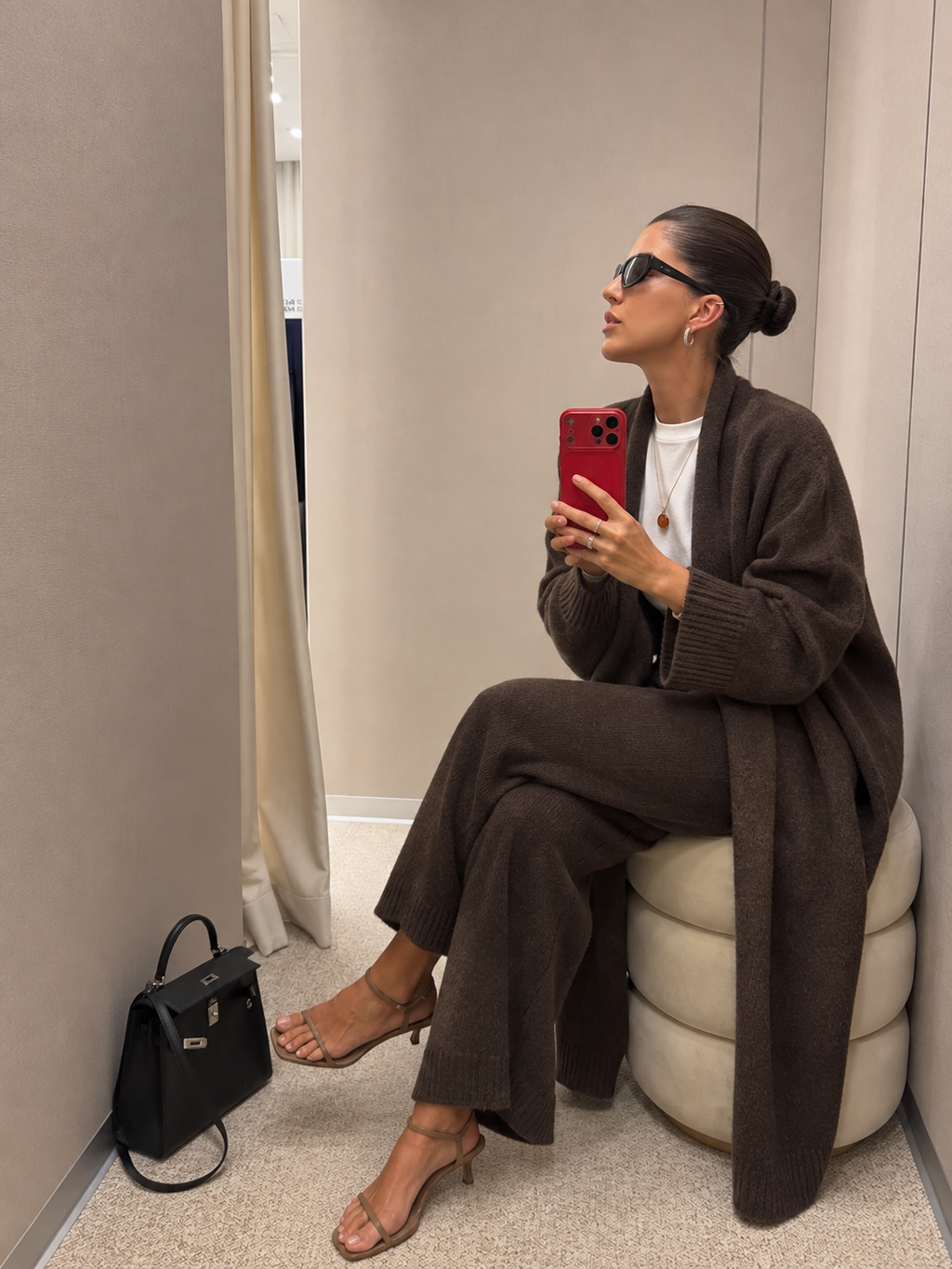 Brown Long Knit Cardigan
