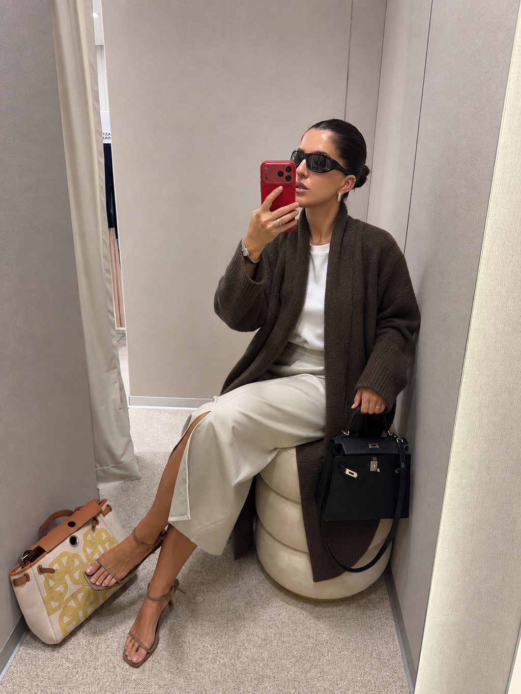 Brown Long Knit Cardigan