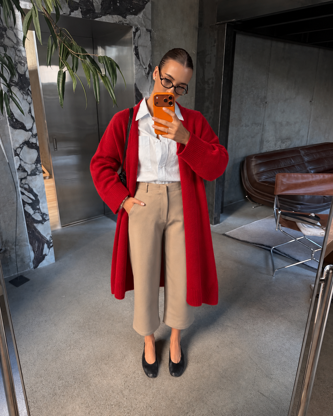 Red Long Knit Cardigan