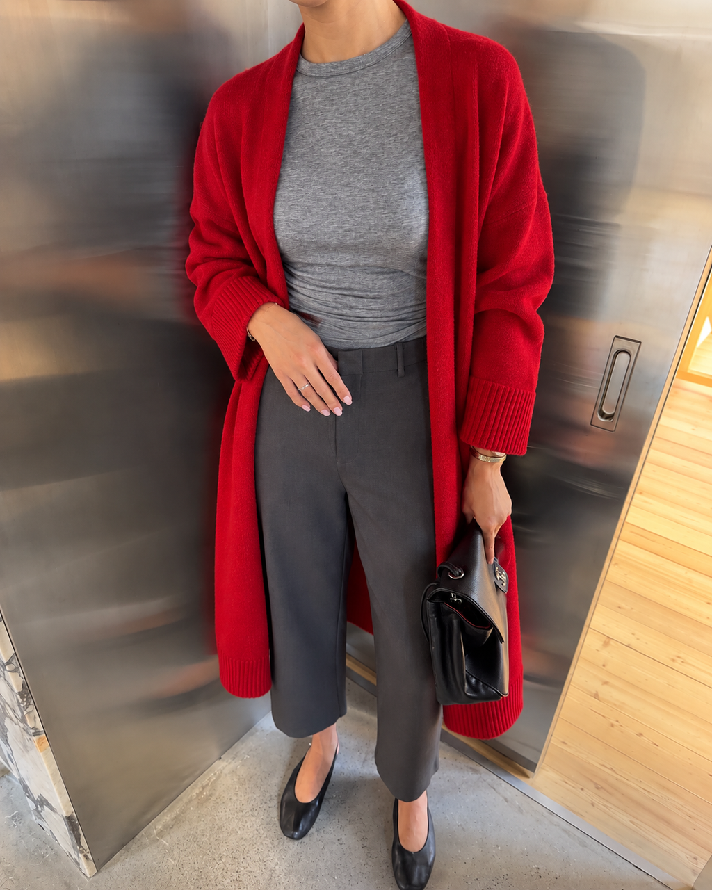 Red Long Knit Cardigan