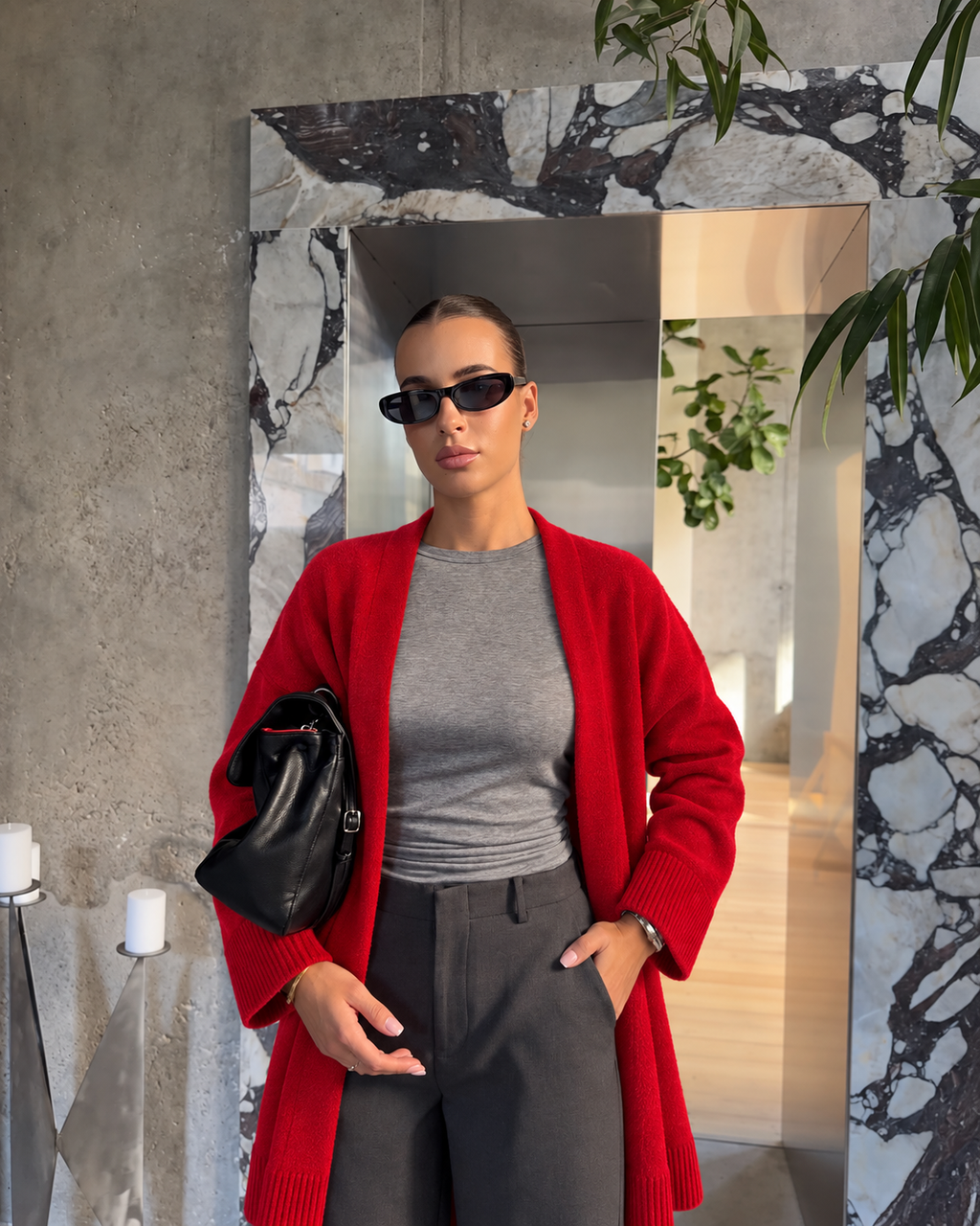 Red Long Knit Cardigan